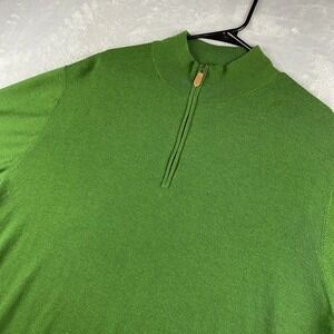 Tom James Sweater Mens XXL Green 100% Merino Wool 1/4 Zip Pullover Lightweight